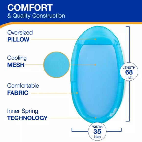 SwimWays Spring Float Inflatable Pool Lounger with Hyper-Flate Valve Blue - Picture 4 of 6